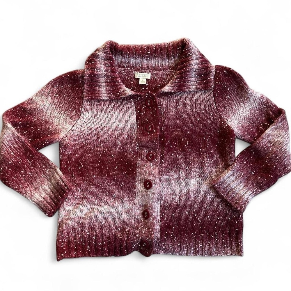 Christopher & Banks Marled Cardigan‎ Sweater L Burgundy Button Front Cozy Knit